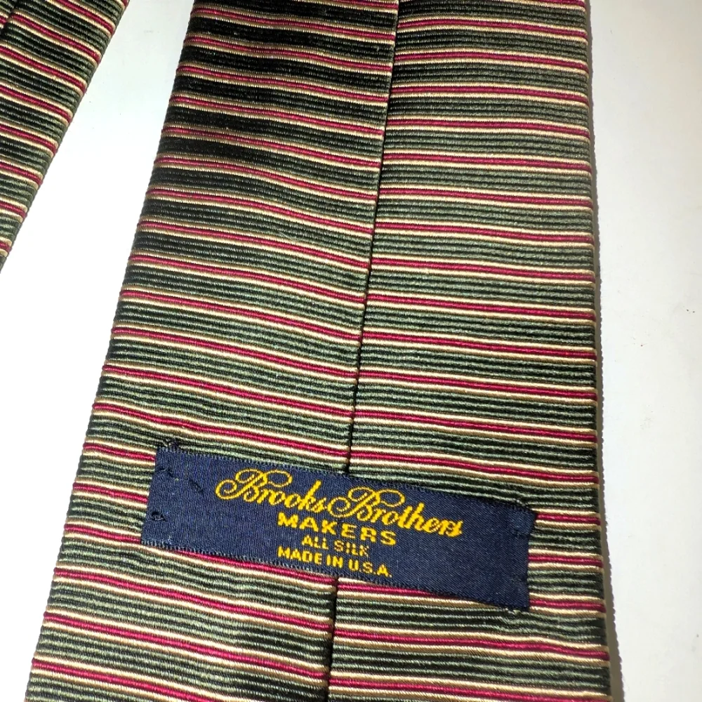 Brooks Brothers‎ Makers Silk Tie Khaki/Red/Gold Striped Pattern
